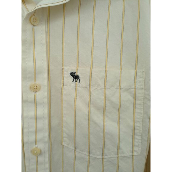 Vintage Abercrombie & Fitch Stripe Shirt Men Size L Preppy Butter Yellow Coastal - Picture 9 of 14
